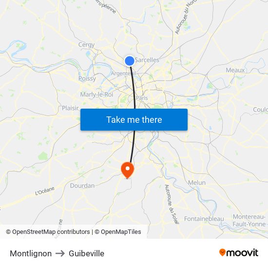 Montlignon to Guibeville map