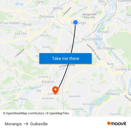 Morangis to Guibeville map