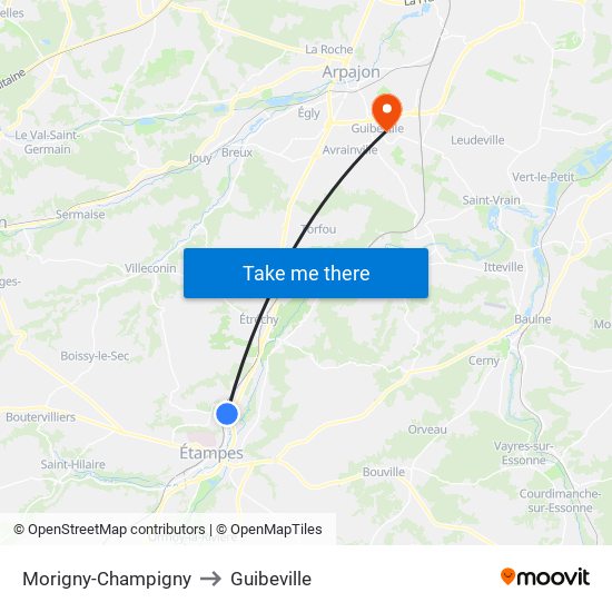 Morigny-Champigny to Guibeville map