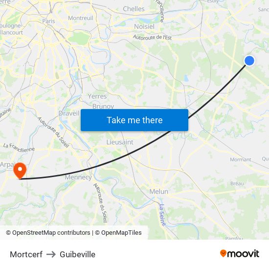 Mortcerf to Guibeville map