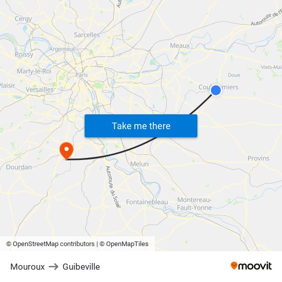 Mouroux to Guibeville map