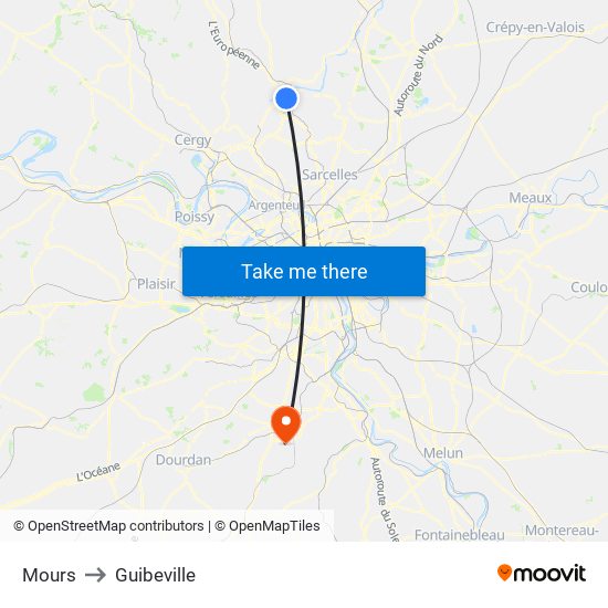 Mours to Guibeville map