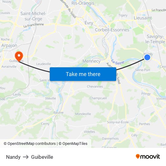 Nandy to Guibeville map