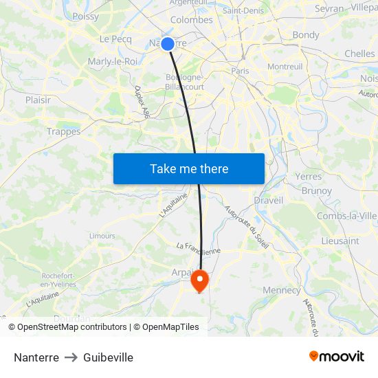 Nanterre to Guibeville map