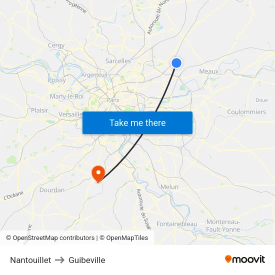 Nantouillet to Guibeville map