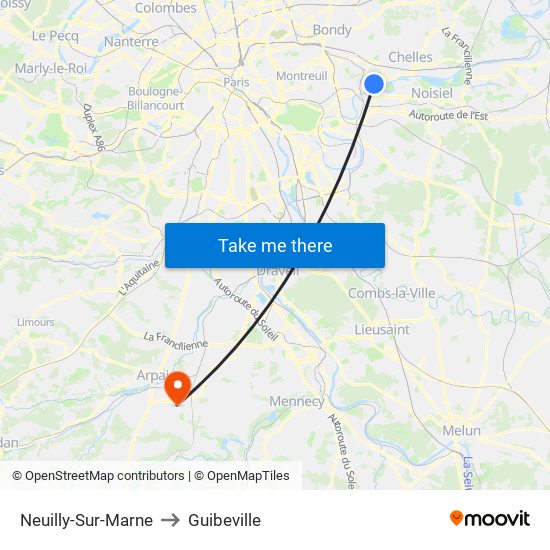 Neuilly-Sur-Marne to Guibeville map