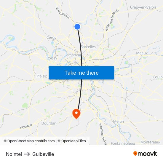 Nointel to Guibeville map