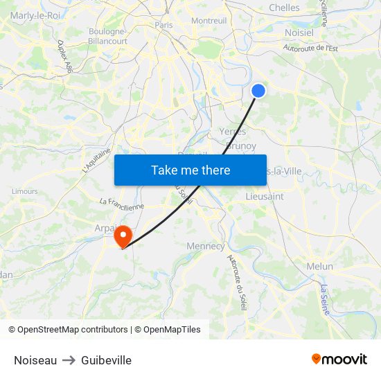 Noiseau to Guibeville map