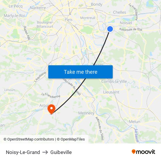 Noisy-Le-Grand to Guibeville map