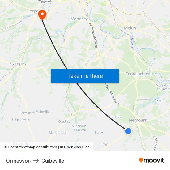 Ormesson to Guibeville map