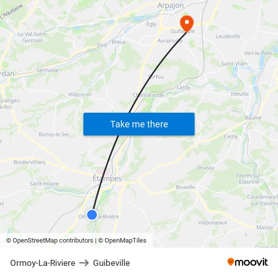 Ormoy-La-Riviere to Guibeville map