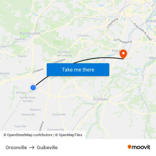 Orsonville to Guibeville map