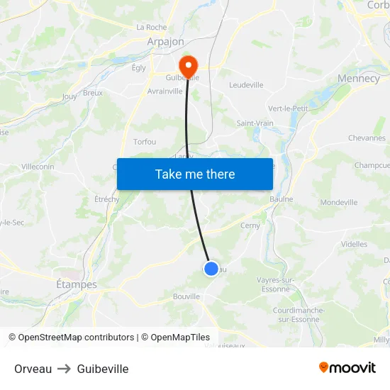 Orveau to Guibeville map