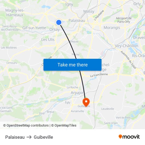 Palaiseau to Guibeville map