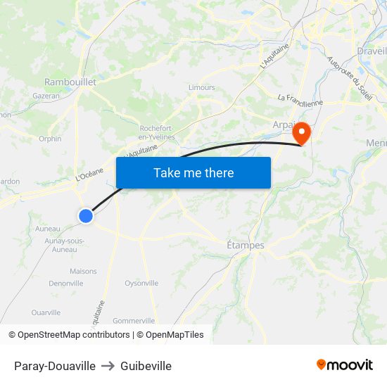 Paray-Douaville to Guibeville map