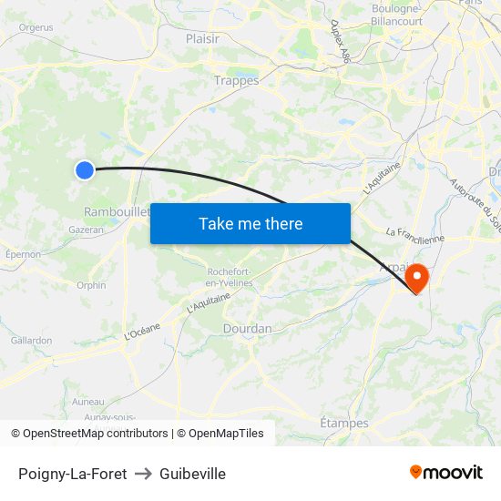 Poigny-La-Foret to Guibeville map