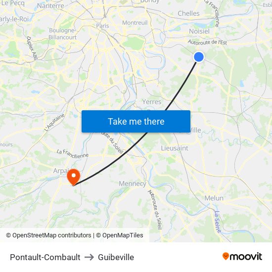 Pontault-Combault to Guibeville map