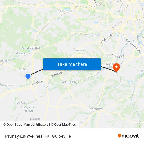 Prunay-En-Yvelines to Guibeville map