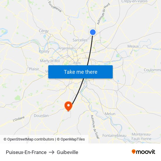 Puiseux-En-France to Guibeville map