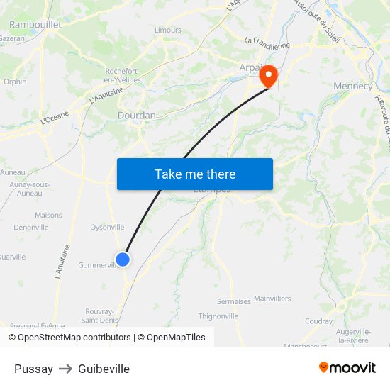 Pussay to Guibeville map