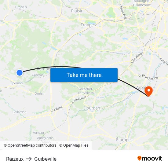 Raizeux to Guibeville map
