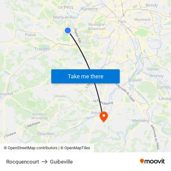 Rocquencourt to Guibeville map