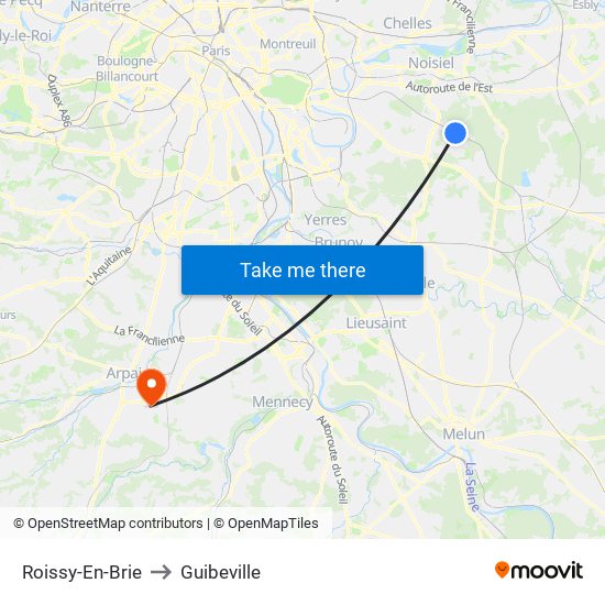 Roissy-En-Brie to Guibeville map