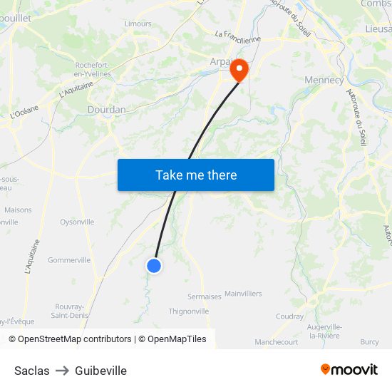 Saclas to Guibeville map