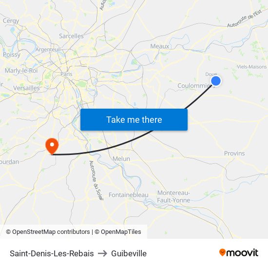 Saint-Denis-Les-Rebais to Guibeville map