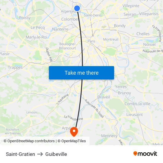 Saint-Gratien to Guibeville map