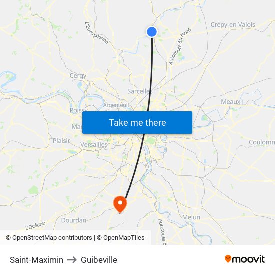 Saint-Maximin to Guibeville map