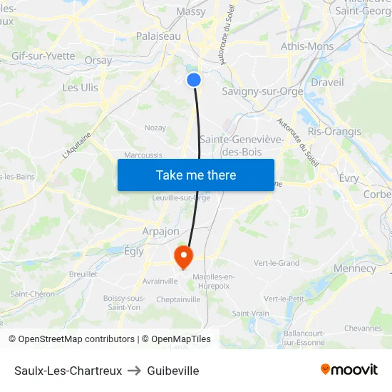 Saulx-Les-Chartreux to Guibeville map