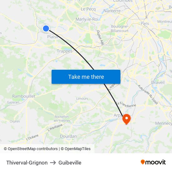 Thiverval-Grignon to Guibeville map