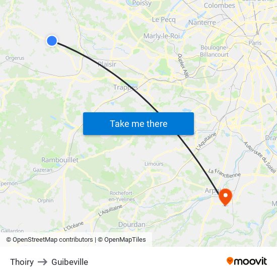 Thoiry to Guibeville map