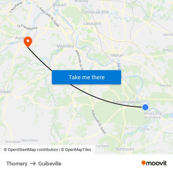 Thomery to Guibeville map