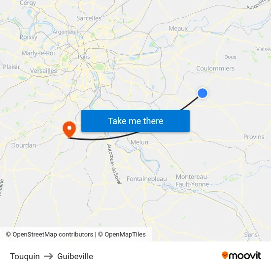 Touquin to Guibeville map