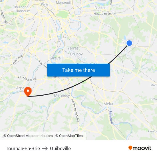 Tournan-En-Brie to Guibeville map