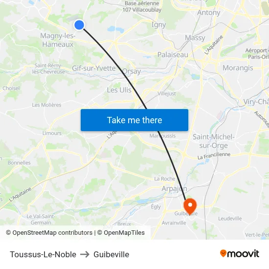 Toussus-Le-Noble to Guibeville map