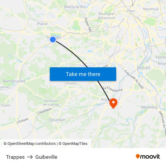 Trappes to Guibeville map