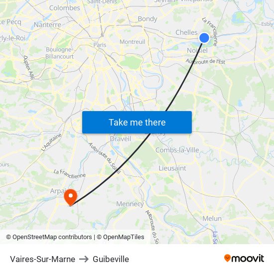 Vaires-Sur-Marne to Guibeville map