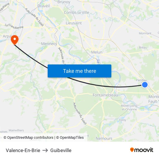 Valence-En-Brie to Guibeville map