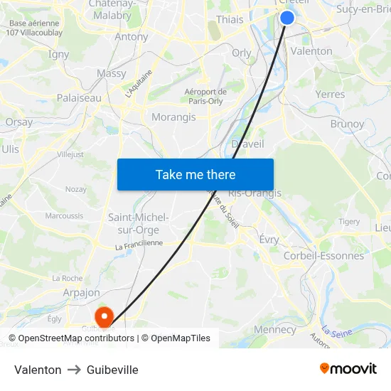 Valenton to Guibeville map