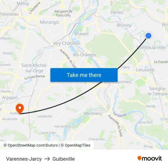 Varennes-Jarcy to Guibeville map