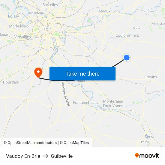 Vaudoy-En-Brie to Guibeville map