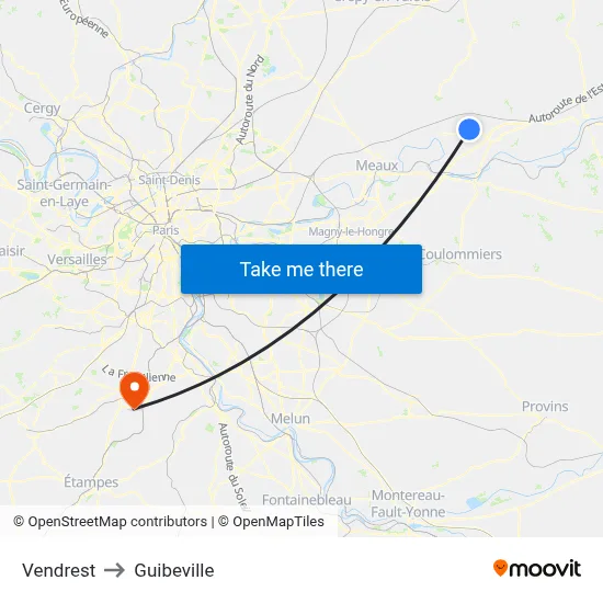 Vendrest to Guibeville map