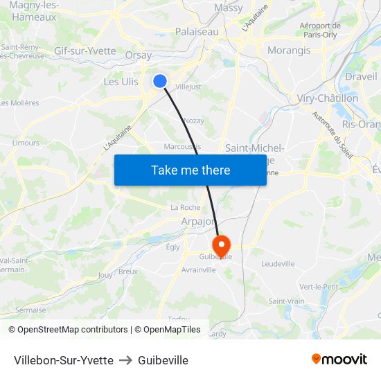 Villebon-Sur-Yvette to Guibeville map