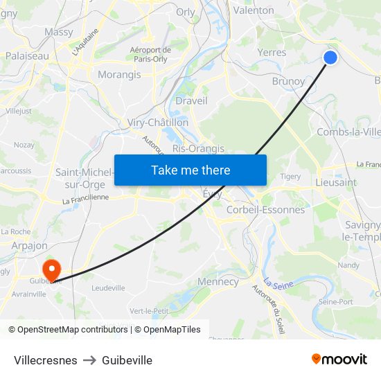 Villecresnes to Guibeville map