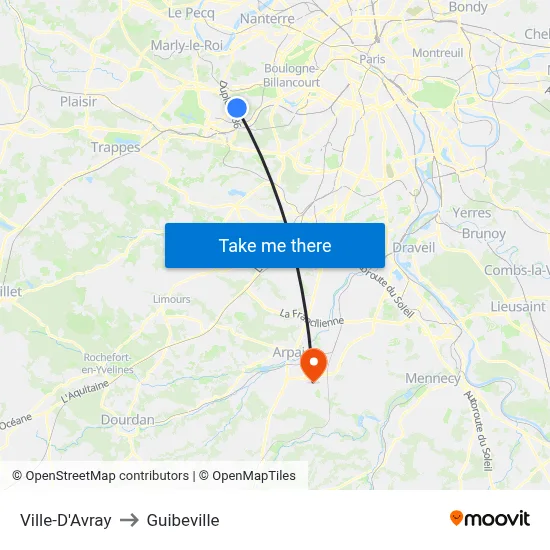 Ville-D'Avray to Guibeville map