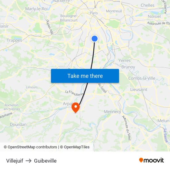 Villejuif to Guibeville map