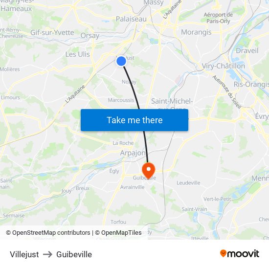 Villejust to Guibeville map